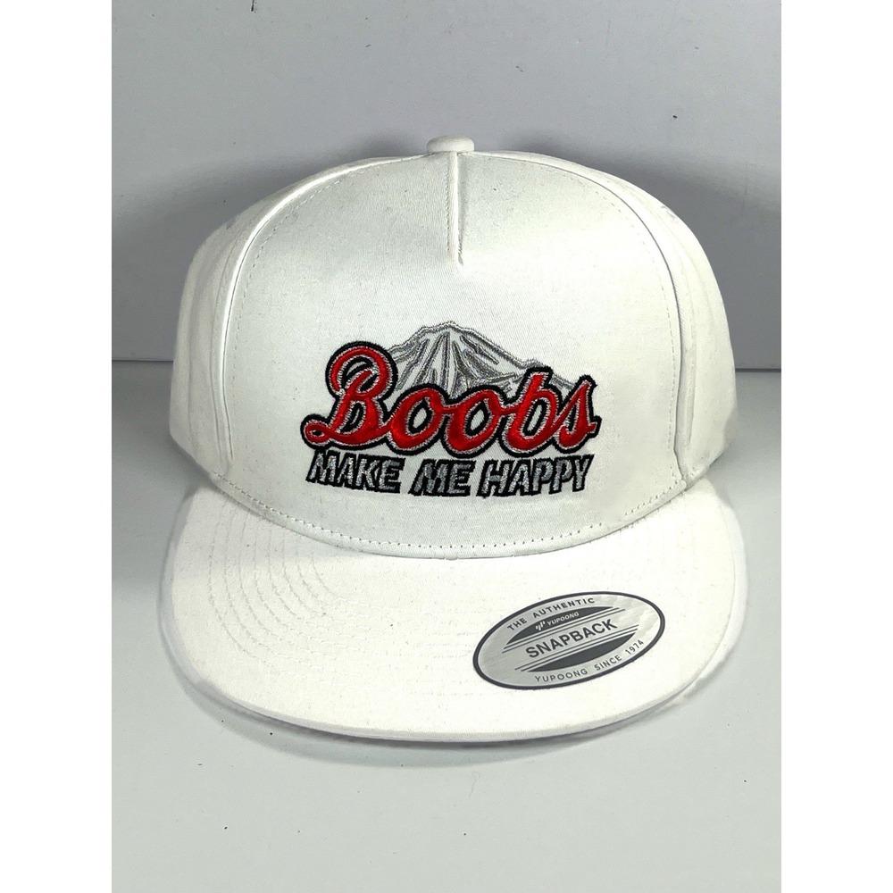 Boobs Make Me Happy Trucker SnapBack Hat, White